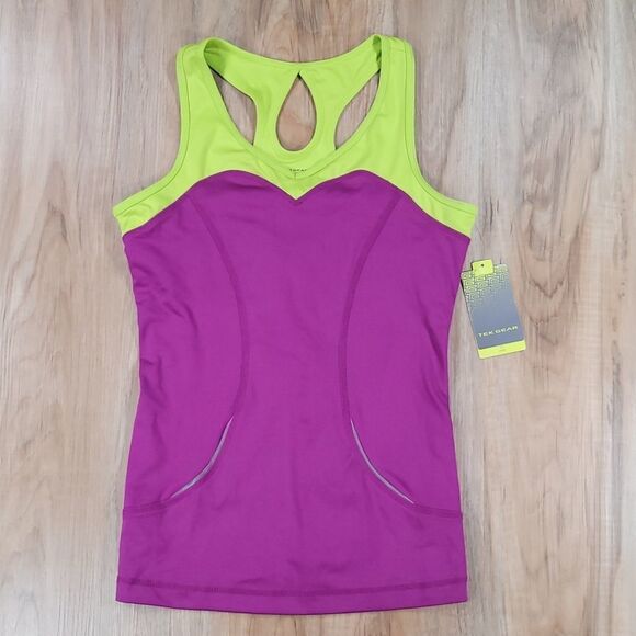 🔹️NWT Tek Gear Wild Berry Colorblock Athletic Racerback Tanktop w/Bra Medium - Picture 1 of 9